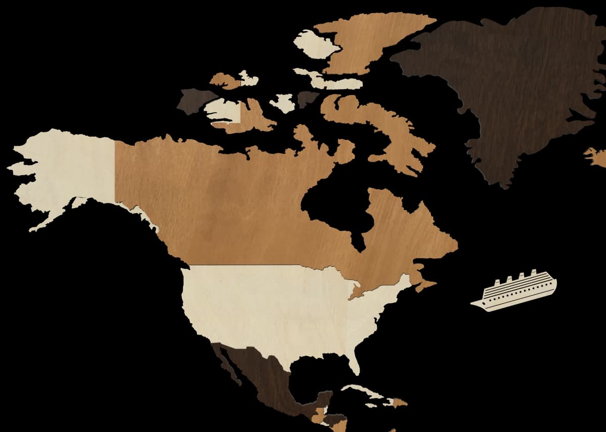 Wayfarer — North America with continents only, no names or borders